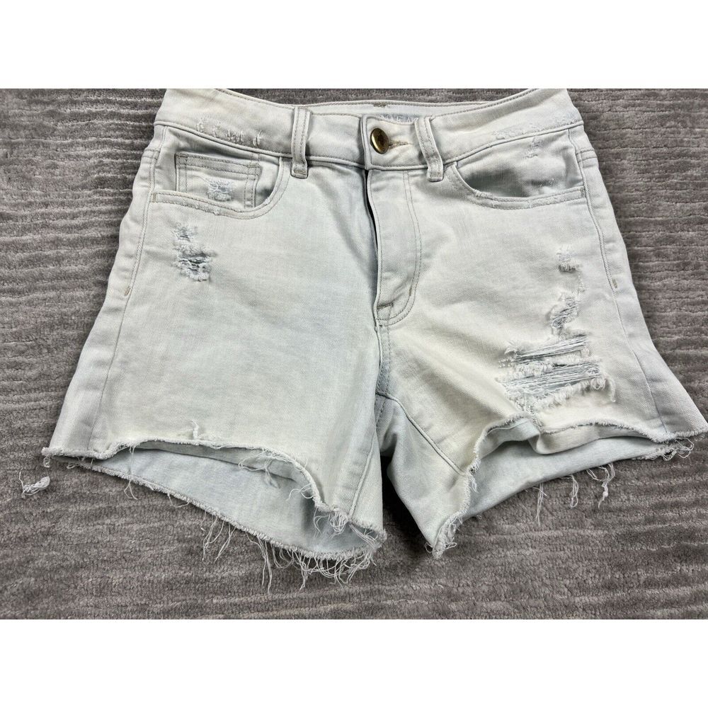 American‎ Eagle Shorts Womens 4 Blue Light Wash Hi Rise Shortie Super Stretch - Picture 3 of 13